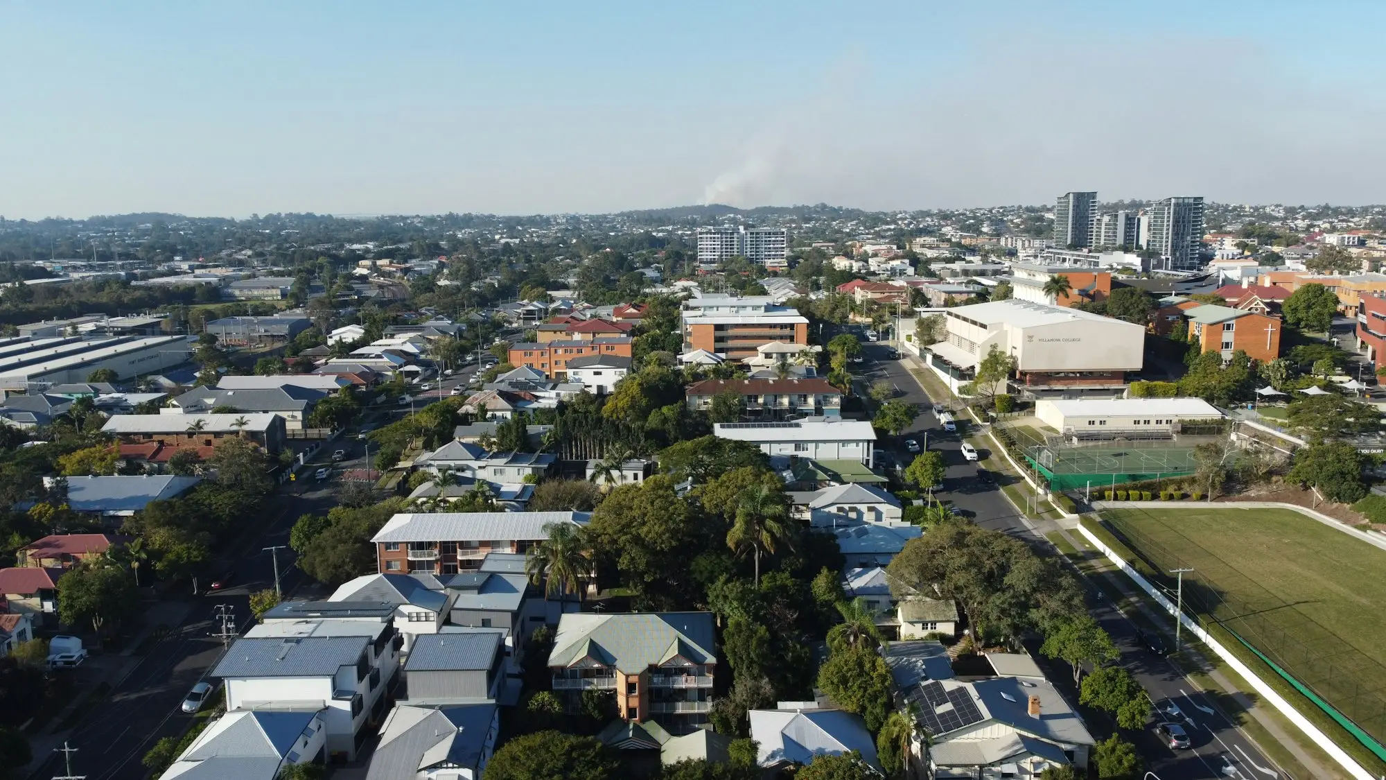 Aerial view of homes and streets in Coorparoo, Brisbane